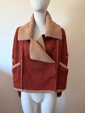 Free People Taupe Sherpa Oversized Open-Front Jacket